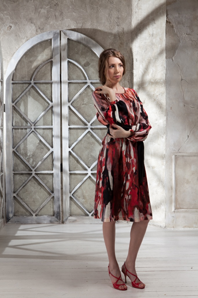 платье натуральный шелк с принтом, шелковое платье миди, платье миди итальянский шелк