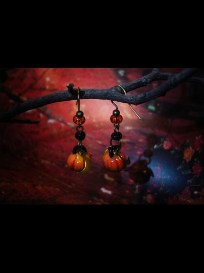 "Время Самайна", комплект украшений (серьги и колье) с тыквами к Хэллоуину