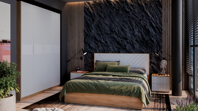 Композиция Спальни ХИЛТОН Дуб Крафт золотой/Белый матовый