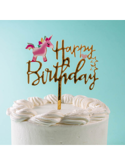 Топпер "Happy Birthday, мини-единорог" золото 10*13 см, арт.50936