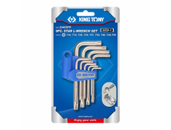 Набор Г-образных Torx, T10H-T50H, короткие, с отверстием, 9 предметов KING TONY 20409PR