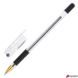 Ручка шариковая масляная с грипом MUNHWA «MC Gold», ЧЕРНАЯ, корпус прозрачный, узел 0,5 мм, линия письма 0,3 мм. 142781