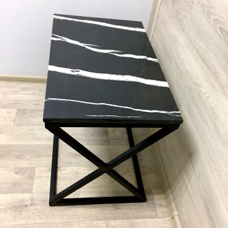 Журнальный столик из мрамора Black Marquina (650х400х500 мм, подстолье черный полумат)