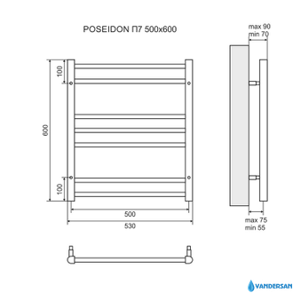 Полотенцесушитель электрический Lemark Poseidon LM42607E П7 500x600, левый/правый