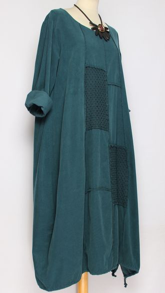 Платье Бохо вельветовое "Сетка трикотажная спинка" морская волна до р.56