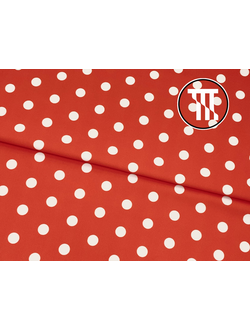 Полиэфир принт Белые горошки на красном фоне