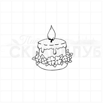 Штамп для скрапбукинга торт со свечой и цветами