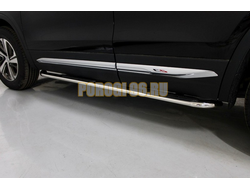 Пороги овальные гнутые с накладкой 75х42 мм ТСС для Changan CS75 FL 2020-