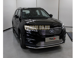 Пороги алюминиевые "Slim Line Silver" 1720 мм ТСС для Changan CS75 FL 2020-