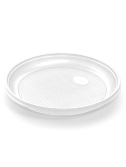 Тарелка одноразовая пластик.Комус d=165мм, белая, ПС, 100 штук в упаковке