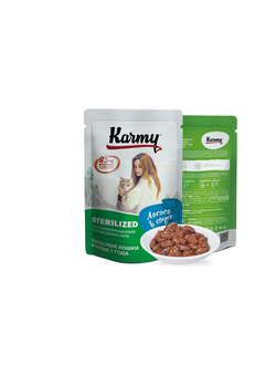 Пауч Karmy (Карми) влажный корм (пауч) для стерилизованных кошек, лосось в соусе 80 г