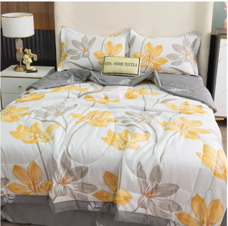 Комплект постельного белья  Евро сатин с одеялом покрывалом рисунок Цветы OB084