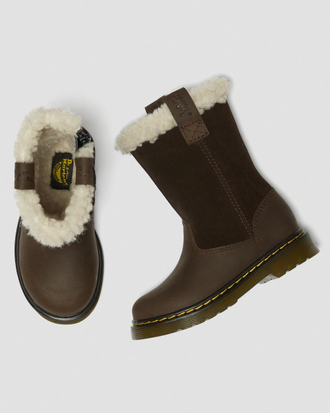 Зимние ботинки Dr. Martens TODDLER JUNEY SUEDE FAUX FUR LINED DARK BROWN