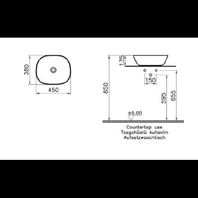 Квадратная раковина-чаша, 45 см, матовая, белая, VitrA PLURAL, 7810B401-0016