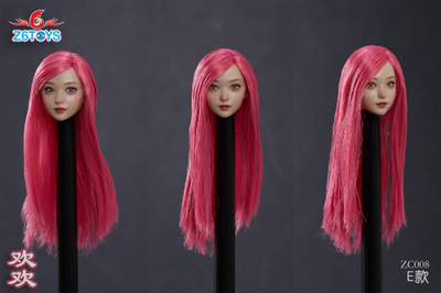 Женская голова (скульпт) с длинными розовыми волосами и подвижными глазами - 1/6 scale beautiful women with head carving and joy (ZC008E) - Z6TOYS