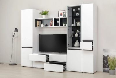 Гостиная Сидней, модульная, чёрный, белый, белый глянец