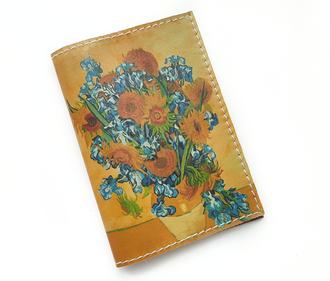 Обложка на паспорт с принтом по мотивам картины Винсента Ван Гога "Подсолнухи" вариант 2