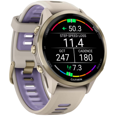 Часы Garmin Forerunner 970 Soft Gold Titanium French Grey / Translucent Indigo