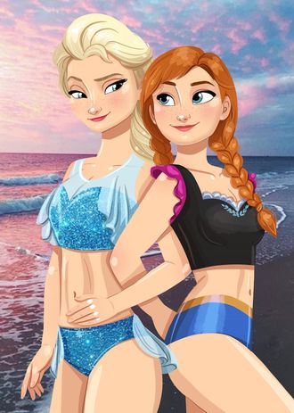 Anna and Elsa. Beach.