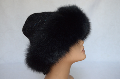 Женская шапка с мехом Vizio Италия 6136 CCP темносиняя