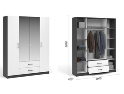 Спальня ЧИКАГО - Шкаф 4д2ящ с зеркалом Антрацит/Белый