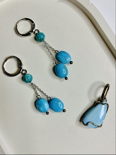 Серьги удлиненные с бирюзой