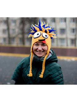 Шапка вязаная Смайл Сине-желтый