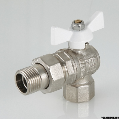 Кран шаровый VALTEC BASE угловой с полусгоном и белой ручкой 1/2 3/4 VT.228.NW