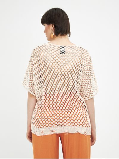 Летний вязанный топ-сетка в черном и терракот цвете