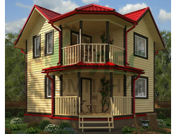 Двухэтажный дом из бруса 6,5x6,5 с балконом и террасой