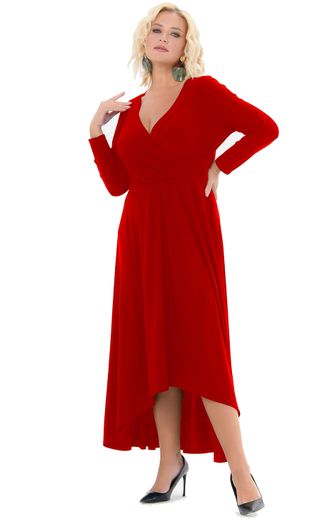 Приталенное платье из струящегося трикотажа  с запахом &quot;ДЖУЛИЕТ&quot; арт.  2939505  (цвет красный) Размеры 48-80