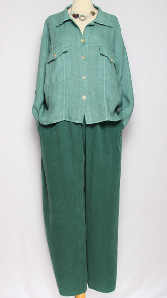 Брюки Бохо вельветовые "Султанки" джинс, малахит р.52-58