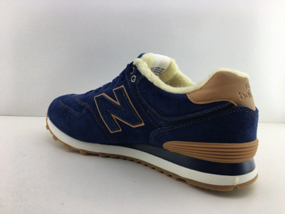 New Balance 574 (синие с коричн, замша) Зимние с мехом