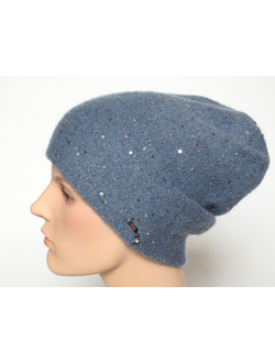 Голубая женская шапка с пайетками Vizio Италия 6943 CL