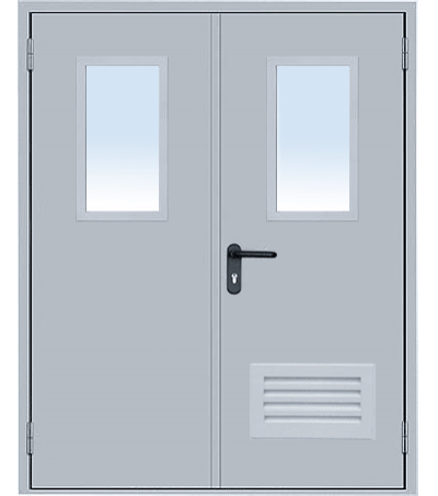 ДВЕРЬ МЕТАЛЛИЧЕСКАЯ ПРОТИВОПОЖАРНАЯ ДПМO-2 остекленная с вентиляционной решеткой