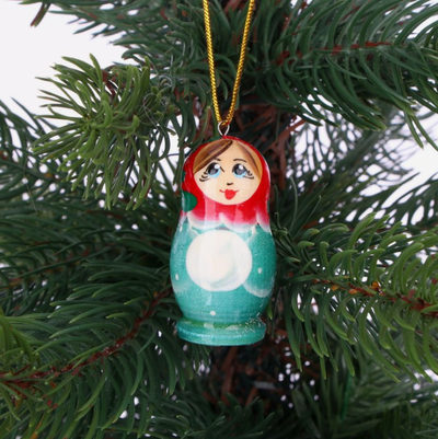 Матрёшка «Котик» с ёлочными деревянными игрушками, 7шт