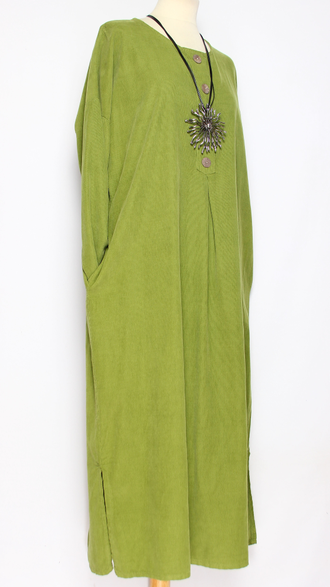 Платье Бохо вельветовое "ПЛАНКА ЗАЩИП ПУГОВИЦЫ" яблоко до р.56