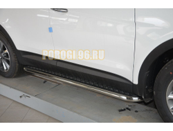 Пороги с накладным листом d53 для Hyundai Santa Fe Santa Fe GRAND 2018-