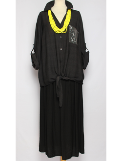 РУБАШКА ВИСКОЗА "ПАЙЕТКИ УЗЕЛ" черная, желтая, трава, вишня до р.56