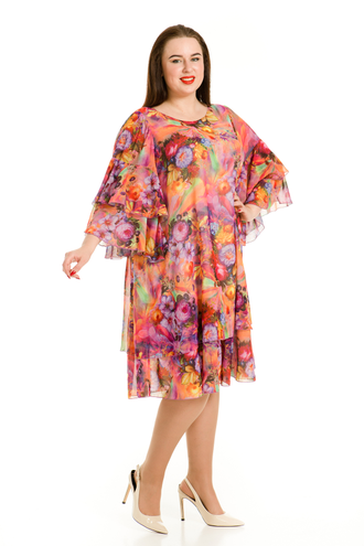 Ярусное платье из шифона Лакшери- 620 темно-разовый-флер (56-74).