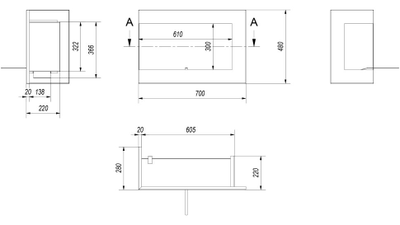 Встраиваемый биокамин Delta/L/700 угловая, TUV
