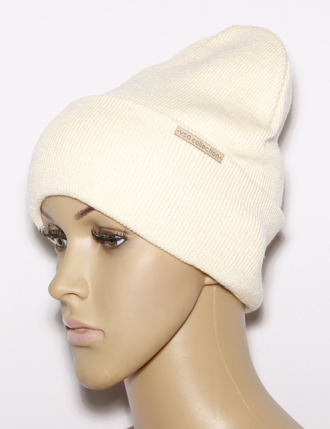 Шапка женская "Мелкая резинка с манжетой" 557      тиффани, белый