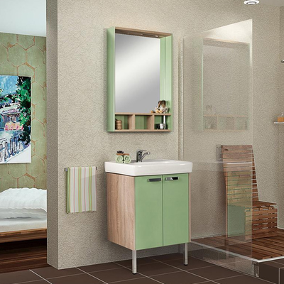 AКВАТОН. Зеркало-шкаф Йорк 60 Салатовый/Дуб сонома 1A170102YOAJ0