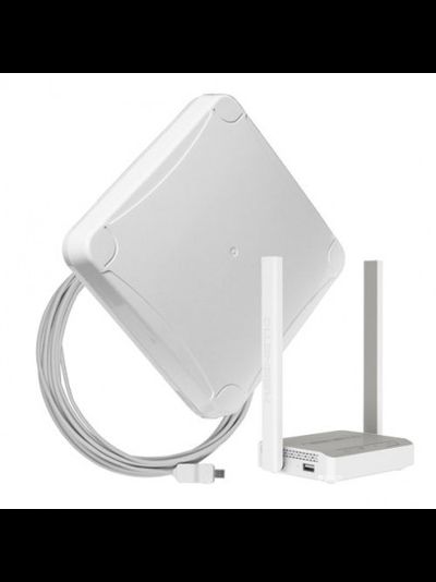 Комплект WiFi 3G/4G - панельная секторная антенна 1700-2700 МГц MIMO 16 дБ со встроенным модемом, USB кабель 10 м, Wi-Fi роутер 2.4 ГГц, LAN-3, кронштейн стеновой