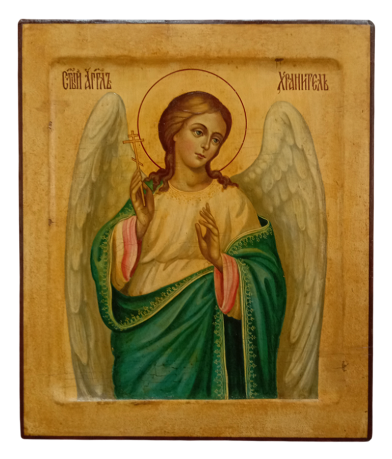 Святой Ангел-Хранитель. Рукописная икона, стилизованная "под старину".