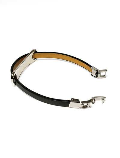 (АРТИКУЛ: 8596/44) БРАСЛЕТ ЖЕНСКИЙ, ЧЕРНАЯ КОЖА, БЕЛЫЙ МЕТАЛЛ