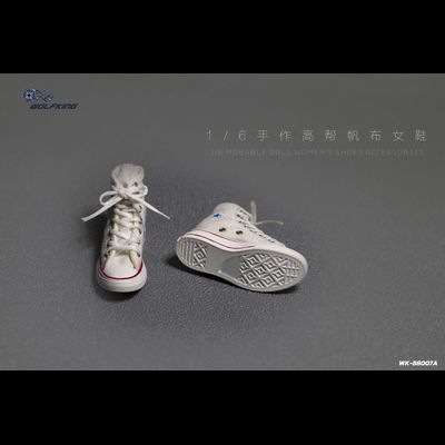 Женские кеды (белые) 1/6 hand-made high-top canvas women&#039;s shoes (WK-88007A) - WOLFKING