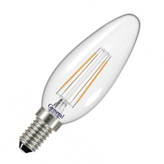 Лампа светодиодная General Свеча E14 8W(640lm) 4500K 4K 35x98 филамент (нитевидная), прозр 649972