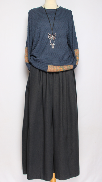 ЮБКА-БРЮКИ  джинсовая "Разрезы широкая" черная р.46-54