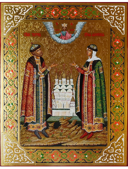 Петр и Феврония Муромские, Святые Чудотворцы. Рукописная икона. 22х28см.
